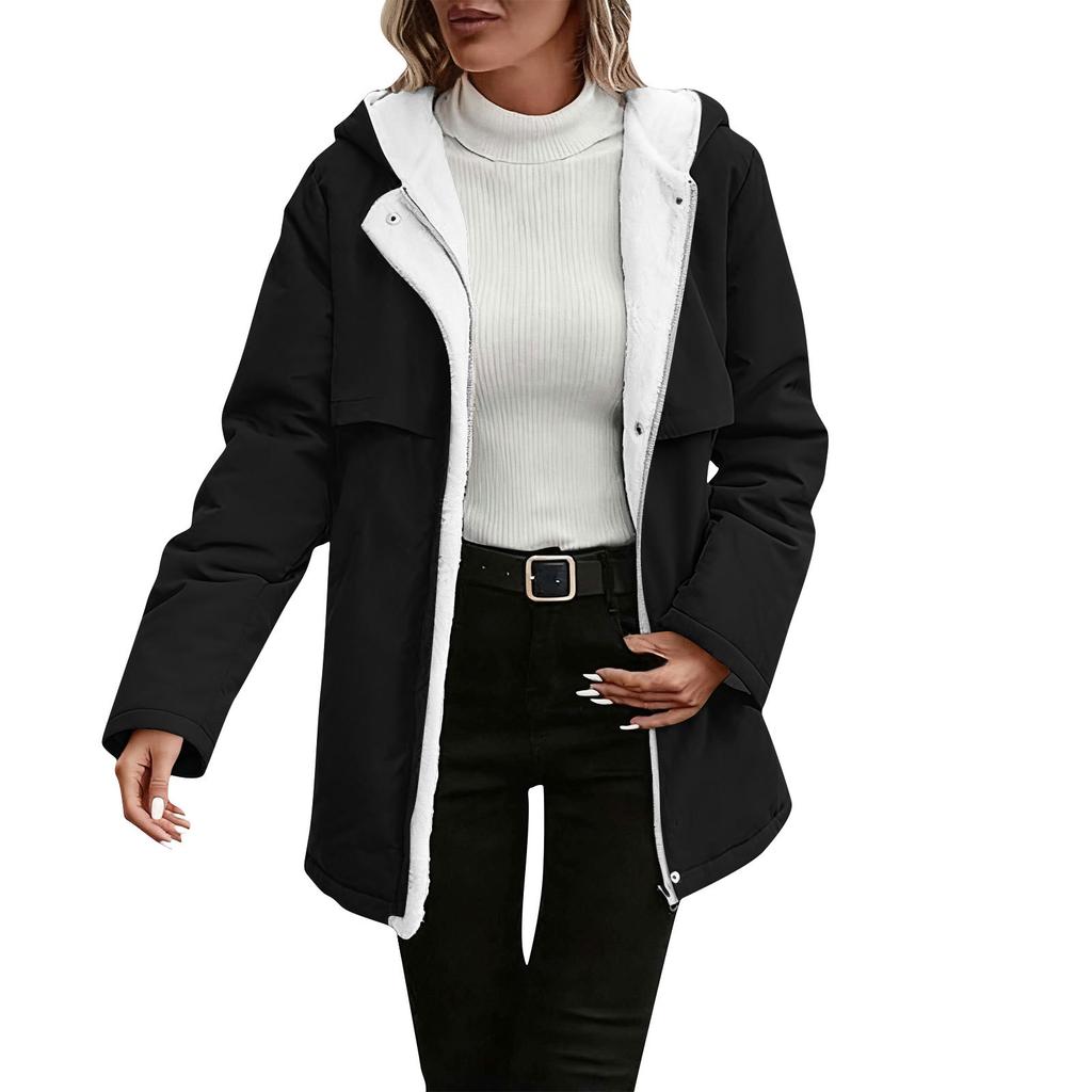 Damen Fleecegefütterte Jacke Zip Up Hoodie Jacken Lässig Langärmlig Knopfmantel Herbst Winter Mäntel