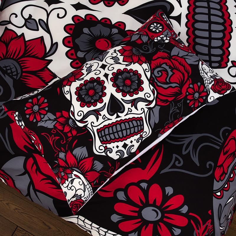 3D skull bed linen set cartoon watercolor rose flower skull quilt cover cushion cover queen size white bed cover set