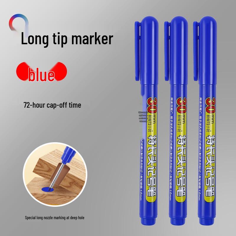 Refillable Waterproof Long-Tip 30MM Woodworking Marker Pen with Deep-Hole Non-Fading Ink