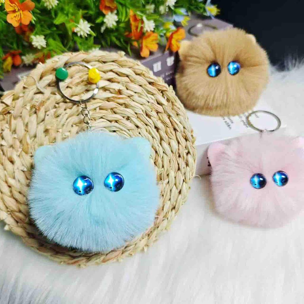 Rex Rabbit Fur Bow Cat Pendant Keychain Kitten Ornament