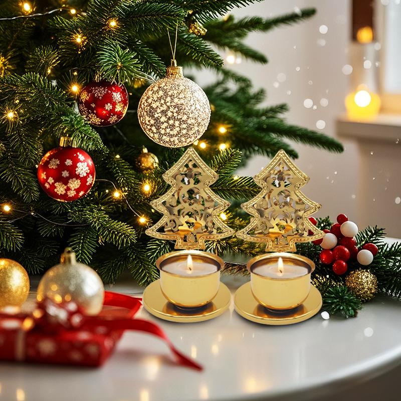 Christmas Hollow Design Christmas Decoration Christmas Tree Shape Elegant Candlestick Decorative Accessories 3 Styles