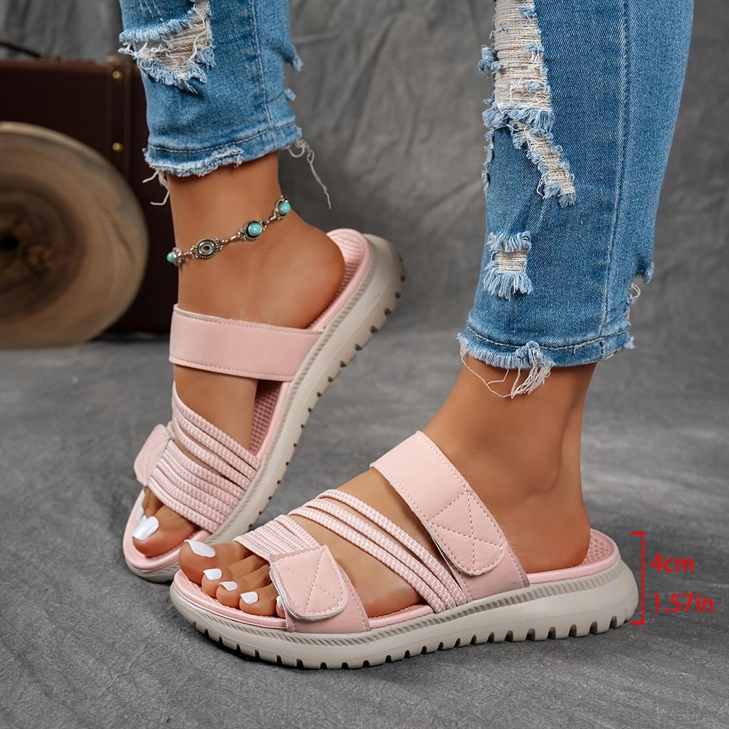 Ladies' Multi-color Elastic Ribbon Slippers with Velcro Adhesive Soft Sole Outdoor Walking Slippers