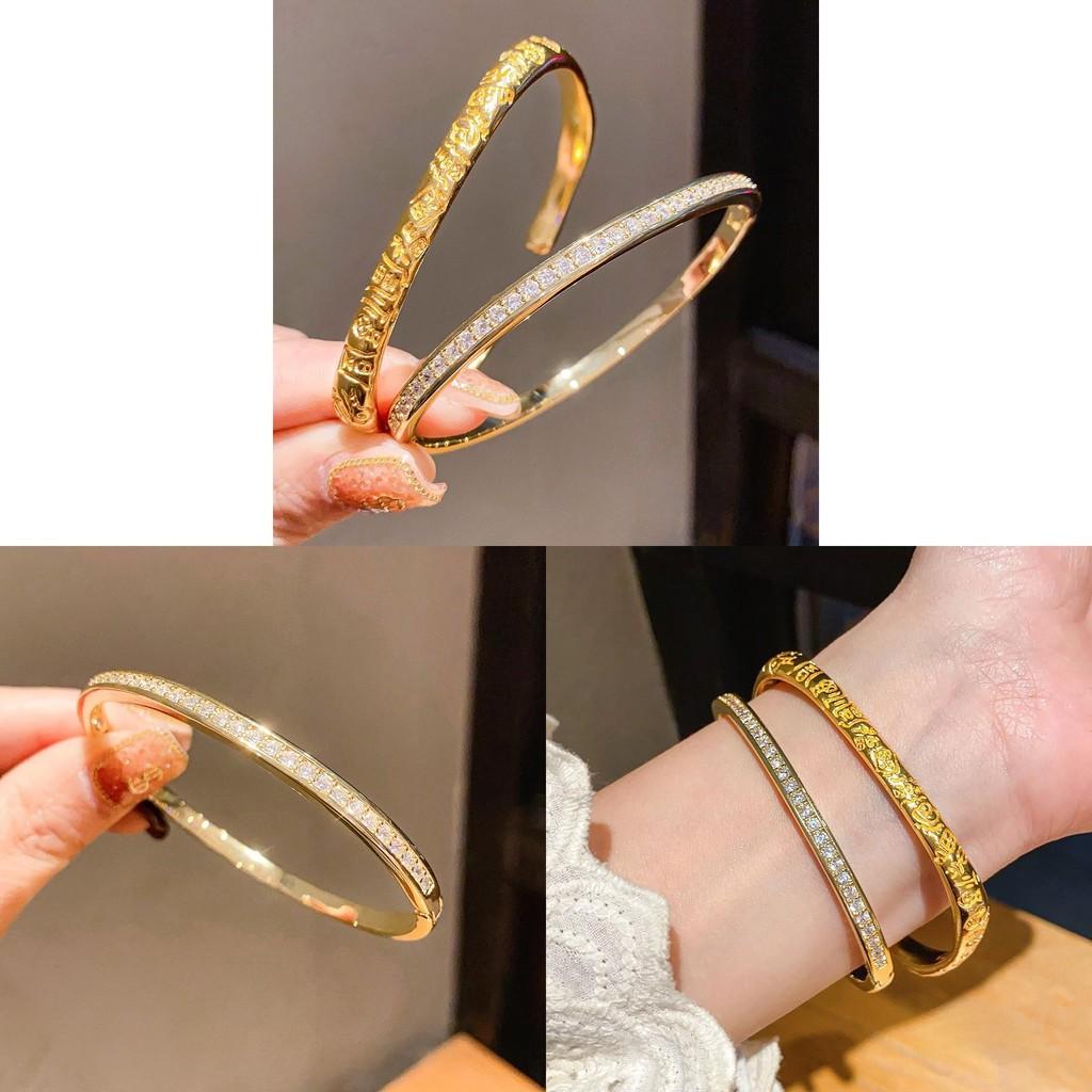Luxury Copper Open Bracelet With Zircon Stones And Classic Round Elements For Women