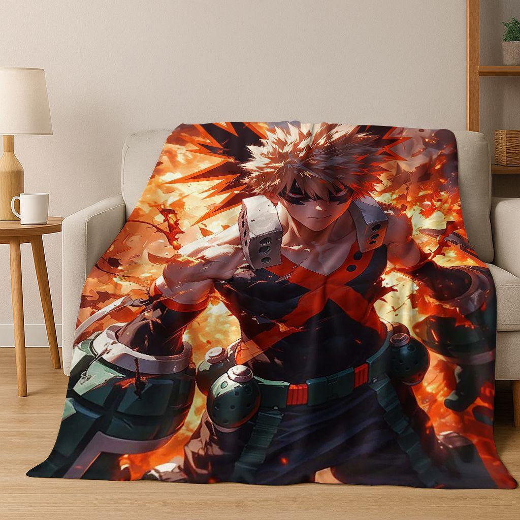 Anime My Hero Academia Deku Katsuki Cartoon Flannel Blanket,Cozy Soft Throw Blanket for Home Bedroom Bed Sofa Picnic Cover Kids