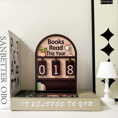 Books Read This Year Counter Wooden Challenge Reading Counting Sign Book Counter Tracker Ornament Bookshelf Desk Decorations