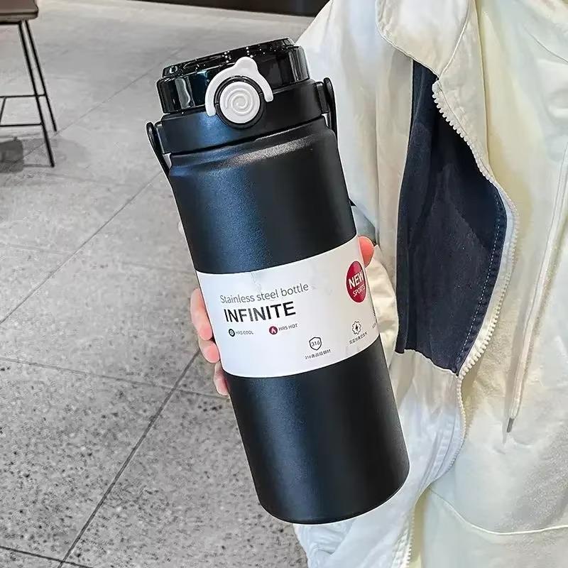 

1.2L Large Capacity Bottle with Straw Stainless Steel Double Drinking Straw Thermal Water Bottle Keep Cold and Hot Thermos Cup 1200ml чёрный