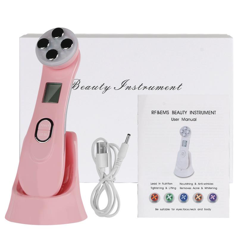 4-Color LED Beauty Device for Home Use: Handheld Facial Skin Rejuvenation and Essence Absorption.