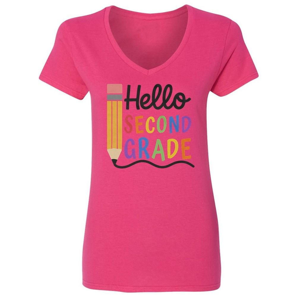 Hello Second Grade - Pencil Back To School Teacher Ladies  V-Neck Tshirt Unisex T-Shirt L