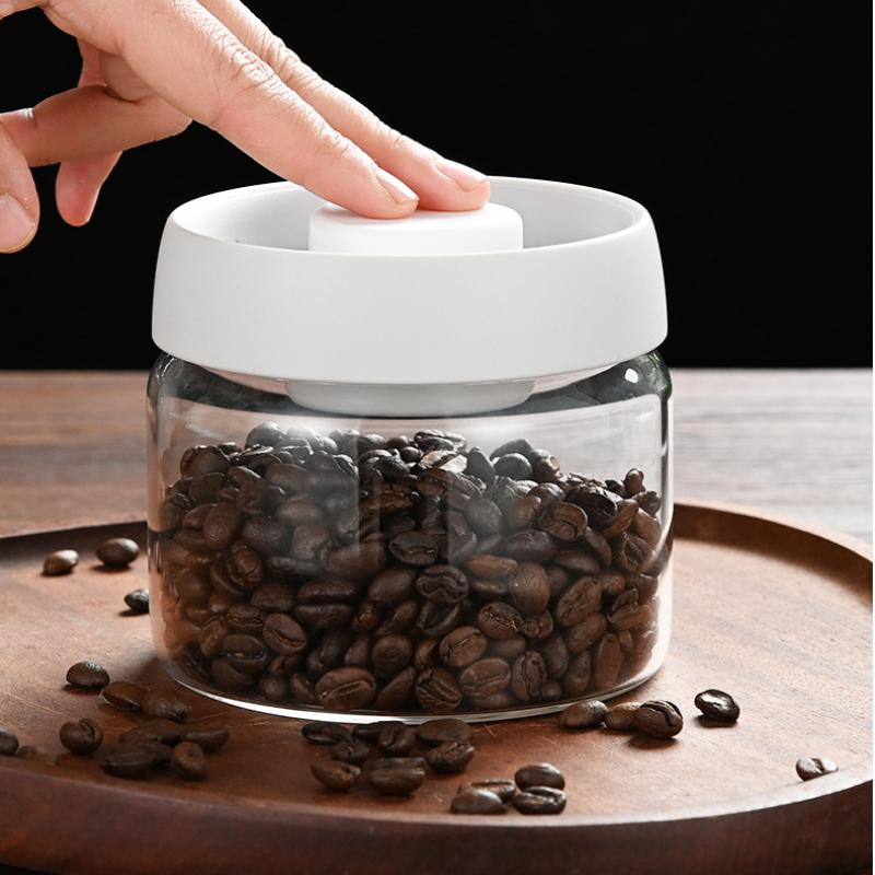1800ml Coffee Beans Vacuum Sealed Tank Glass Food Storage Press Type Fresh-keeping Coffee Jar Air Extraction Transparent Jars