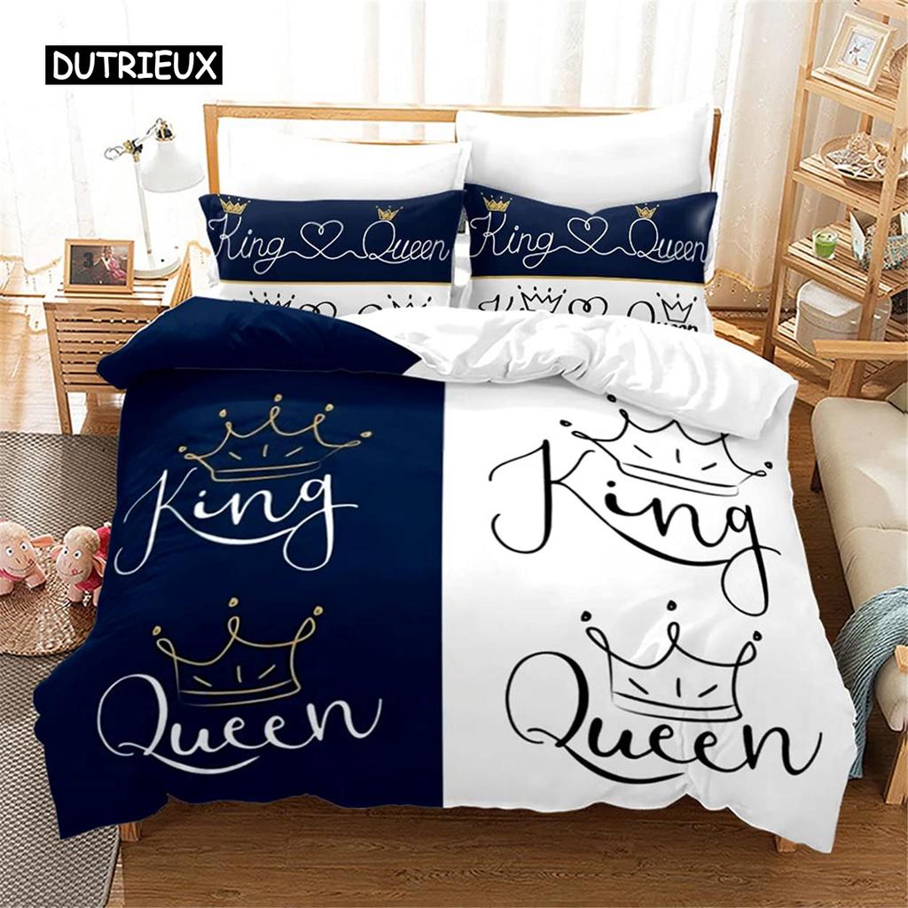 King and Queen Duvet Cover Set Microfiber Beard and Red Lips King Size Bedding Set for Couple Romantic Valentine's Day Presents