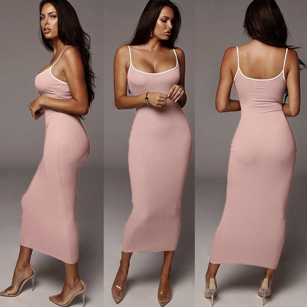 Women Sleeveless Dress Round Neck Slim Party Dress L