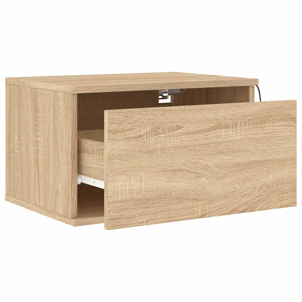 Wandmontierter Nachttisch Mit LED-Licht, Schwebendes Sideboard Für Wohnzimmer TV-Schrank, 50x36x30 Cm
