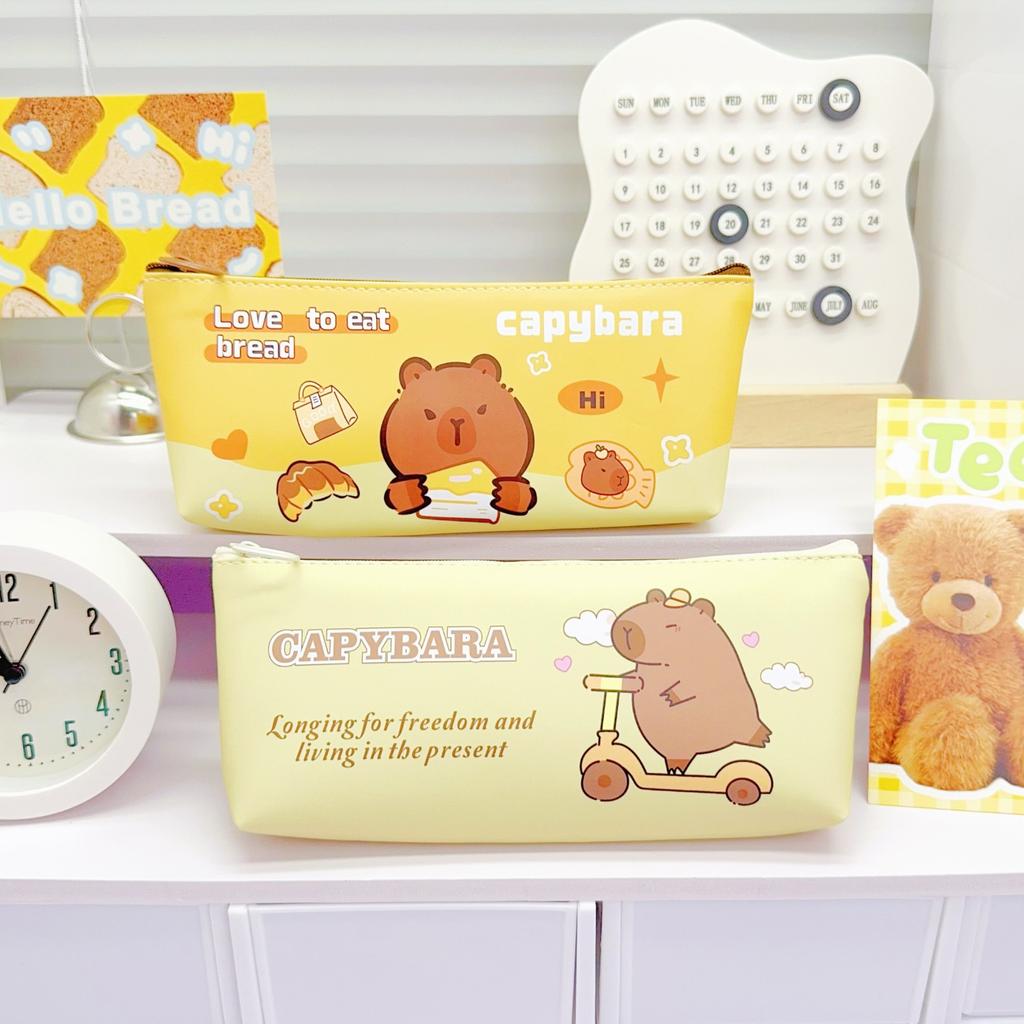 Capybara Korean Style Cute High Quality Large Capacity PU Pencil Case & Stationery Pouch for Elementary School Students and Kids