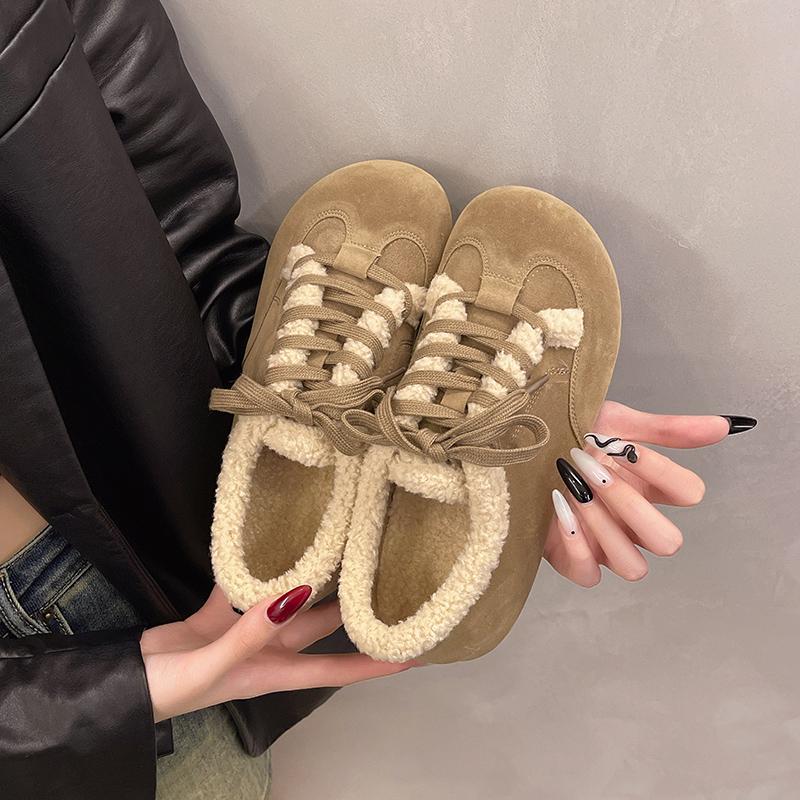 Women's Flat Cotton Boots Winter New Round Head Suede Front Lacing Soft Soles Non-slip Low-top Shoes