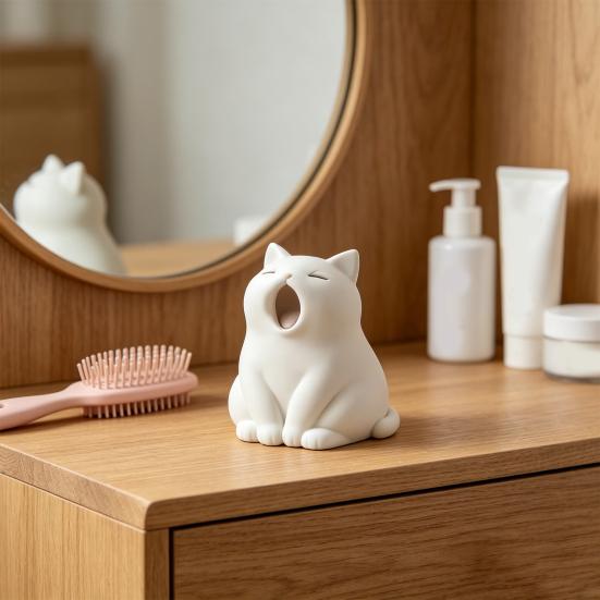 Yawning Cat Figurine 3D Printed Cute Small Cat Statue Collectible Pet Ornament for Home Office Desktop Decor Gift for Cat Lovers