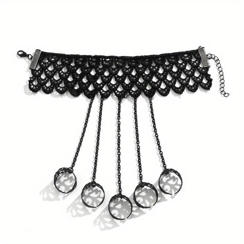 1Pc Gothic Black Open Ring Lace Long Link Chain Bracelet Women Vintage Halloween Bracelet Party Jewelry чёрный