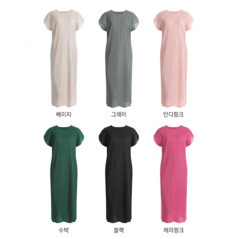 Shop Women Round Cap Sleeve French Pleated Long Dress Cherry Pink Ble Wdr 1746