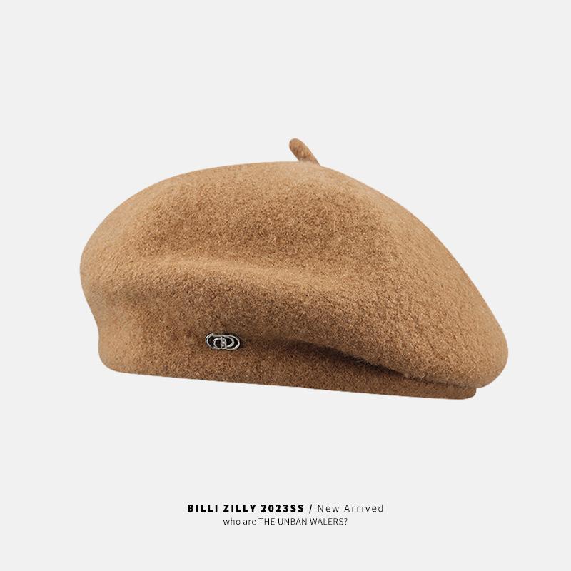 

Берет шерстяной зимний новый универсальный осенне-зимний головной убор женский легкий роскошный темперамент показывает лицо маленький шерстяной шляпа художника M（56-58cm）