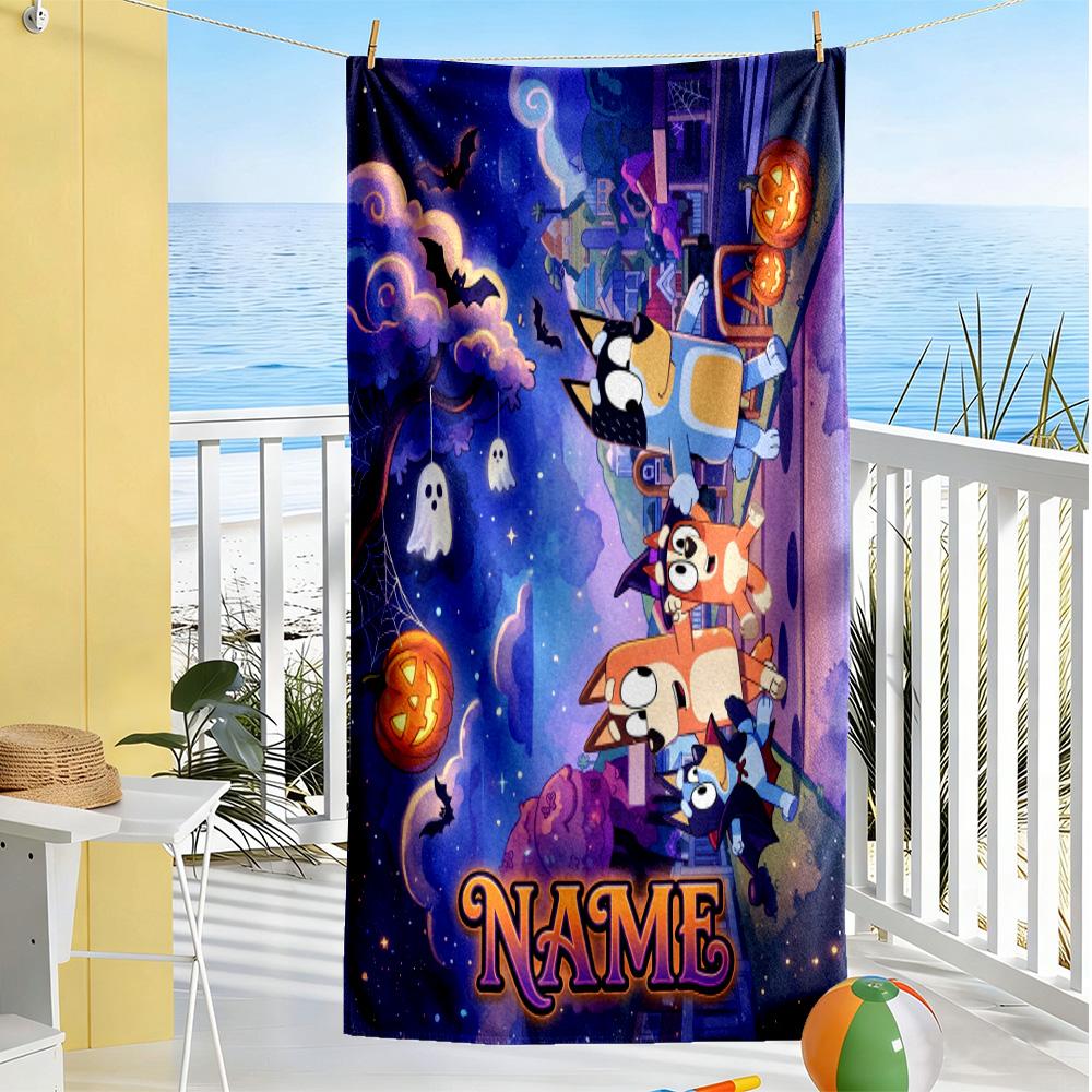 Halloween Night Adventure Customizable Name Beach Towel Quick-Dry Soft Microfiber