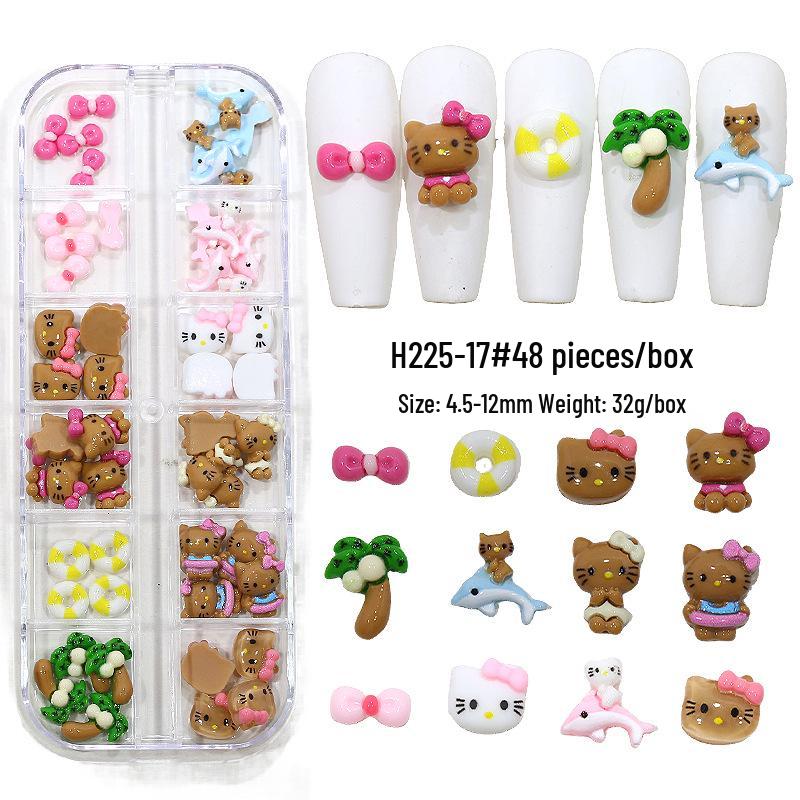 

Hawaii Black KT Cat Nail Art Rhinestones & Bow Resin Ornaments