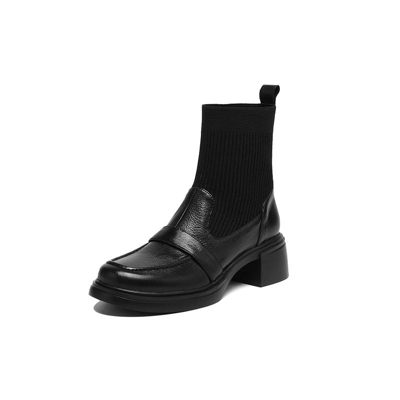 Fashion 2025 New Autumn Women Boots Sheepskin Leather Women Shoes Round Toe Chunky Heel Modern Short Boots Stretch Platform High Heels