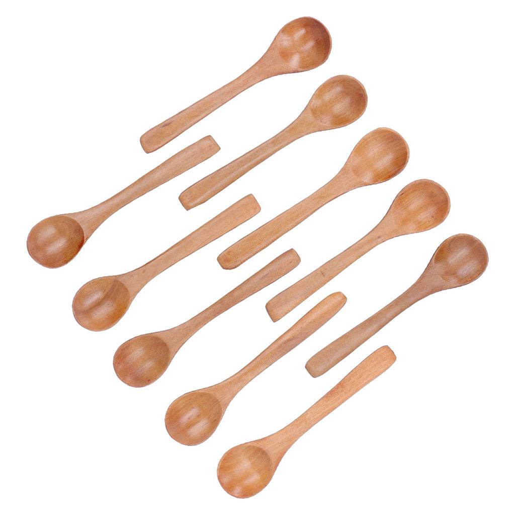 10pcs Wooden Spoon Children s Tableware Mini Round Seasoning Spoon with Long Handle for Kitchen5.1x1.2in