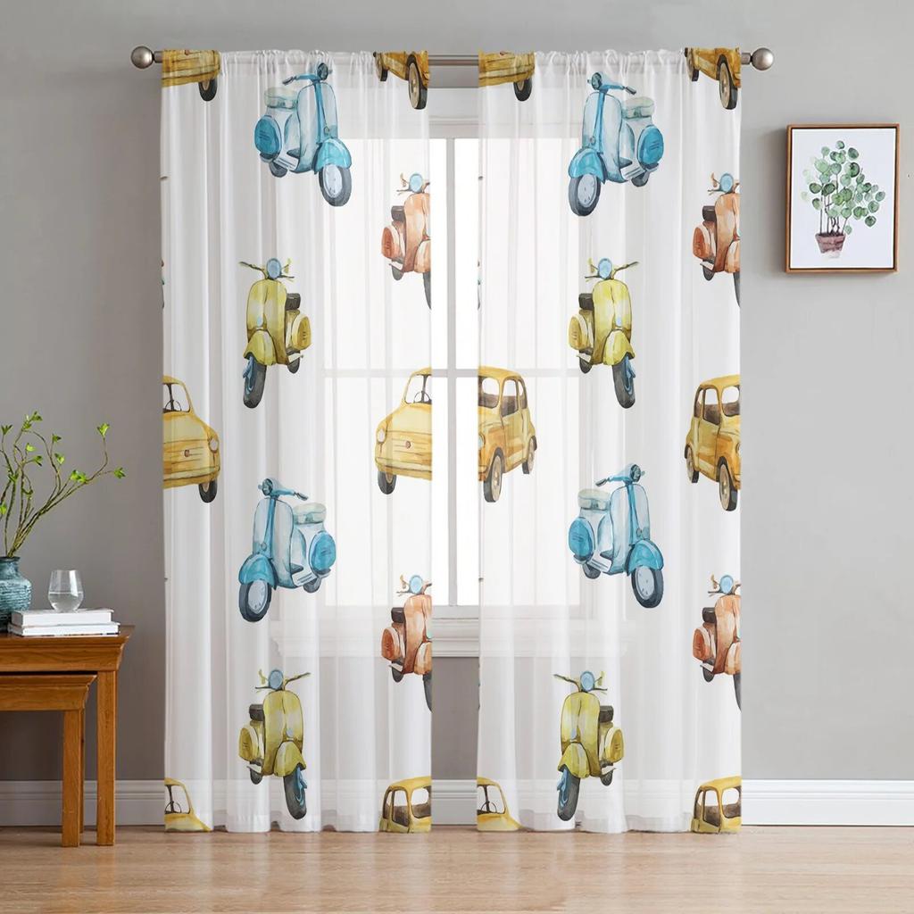 Motocykl Transport Okna Zasłony Salon Tiulowe Zasłony Wystrój Kuchni Dzieci Pokój Zasłony Obróbka Okna