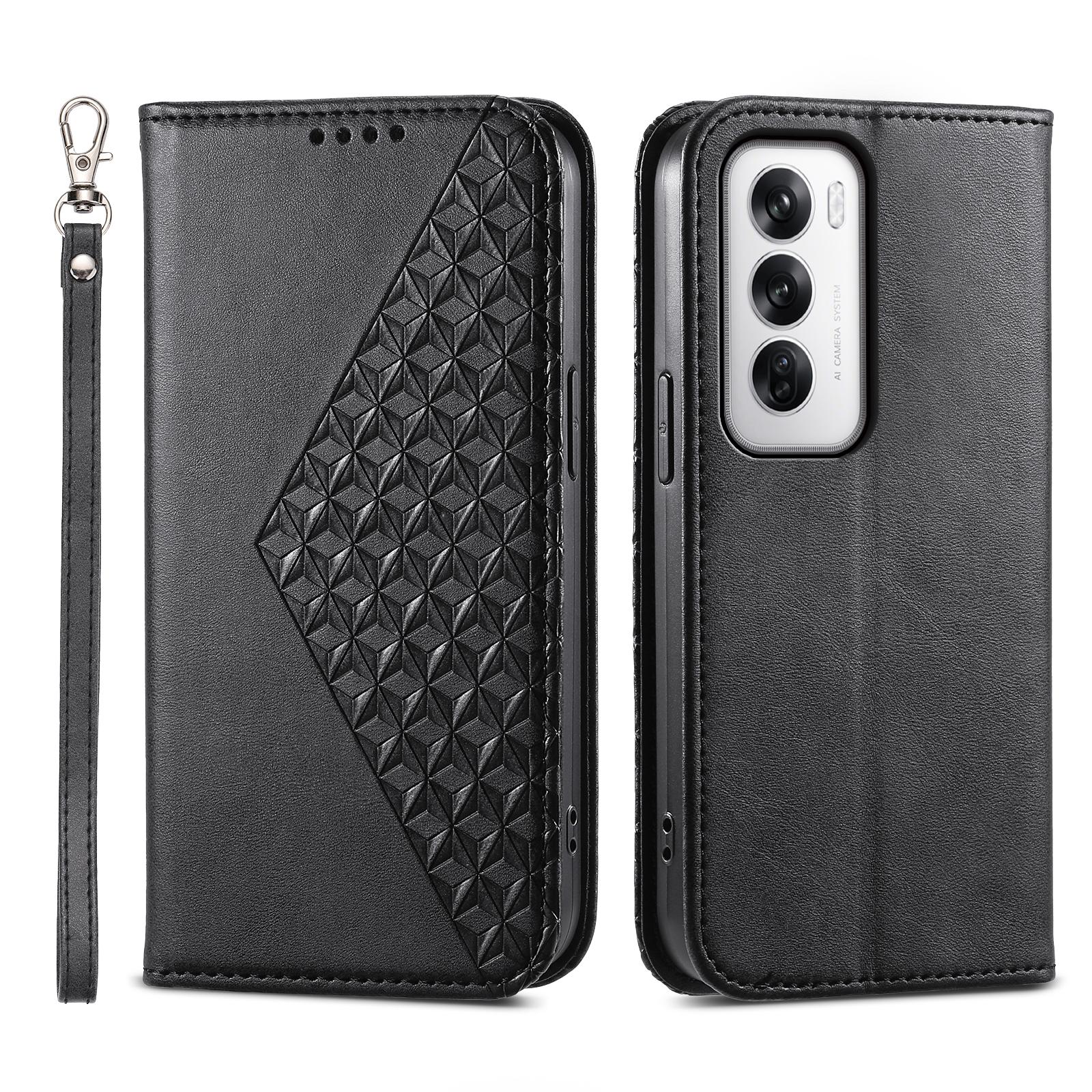 

For Oppo Reno12 5G (Global) Case PU Leather Wallet Phone Cover Calf Texture Black