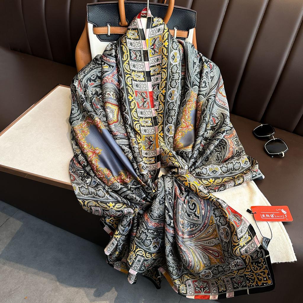 New Long Silk Scarf Women Print Hair Neck Square Office Ladies Shawl Bandanna Muslim Hijab Handkerchief Muffler Foulard Female
