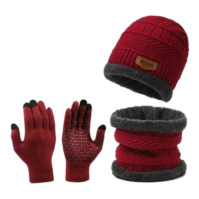 Three Piece Knitted Hat, Winter Warm Hat, Anti Slip Touch Screen Gloves with Thick Woolen Yarn, Scarf Hat