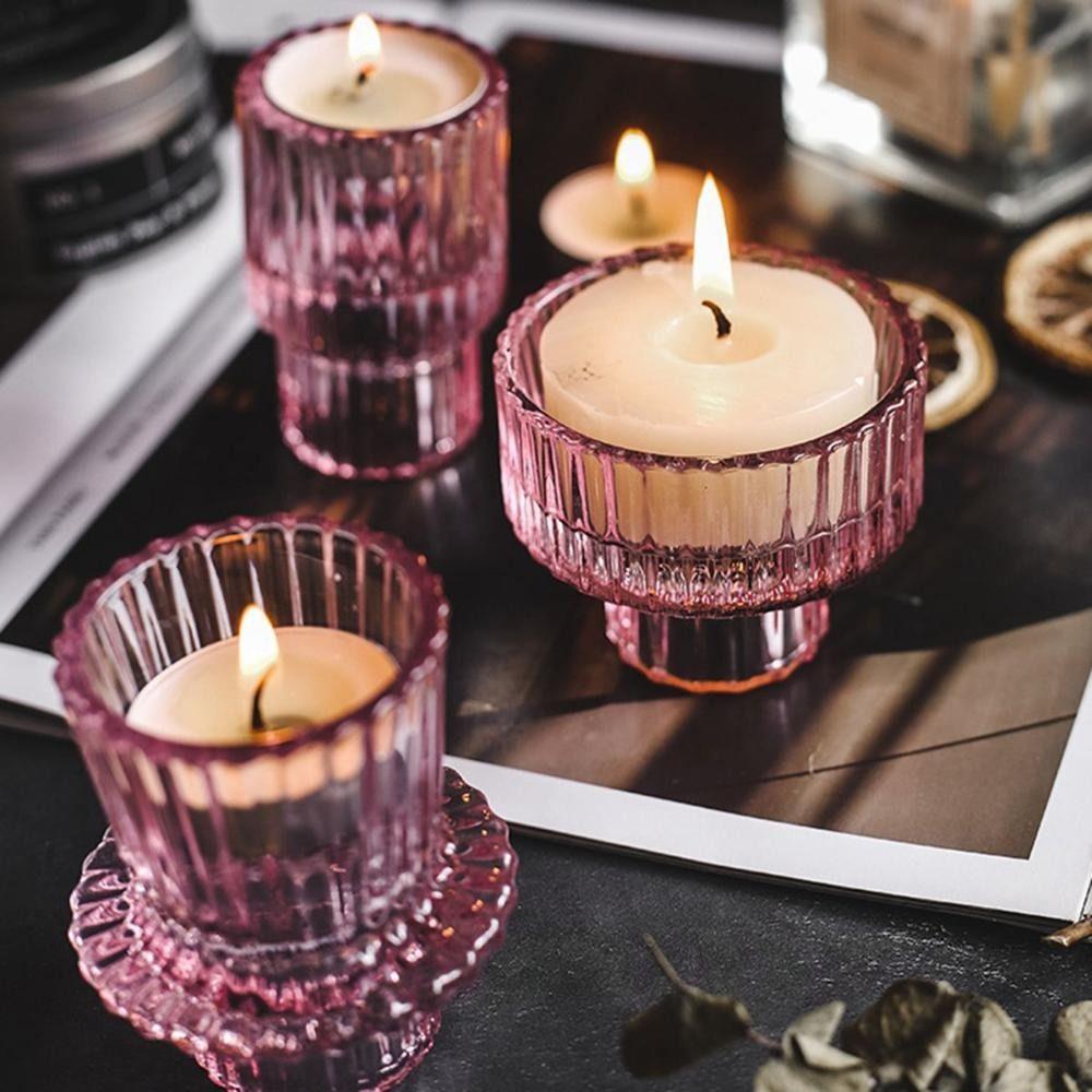 

Vertical Pattern European Candlestick Stand Clear Glass Candle Holder Party