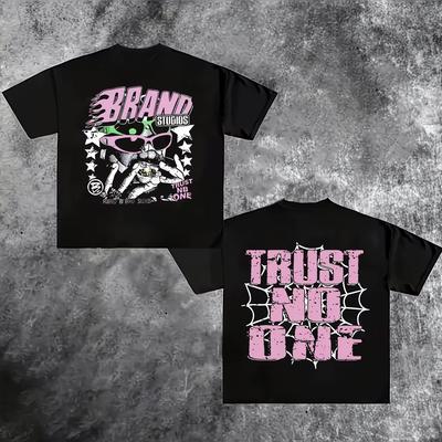 Summer Printed UnisexS TShirt with A DoubleSided Design Streetwear Retro Trust No One Skeleton Casual Crew Neck TShirt