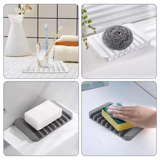 Self Draining Soap Dish Silicone Soap Tray Waterfall Drainer Soap Holder for Bathroom Shower Bath
