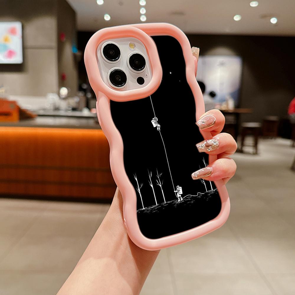 Ae97 Space Moon Astronaut Black art Protective Phone Cases for iPhone 14 13 Pro Max 11 12 15 Plus Infinix Hot 40i Smart8 Tecno Big Wave TPU Back Cover