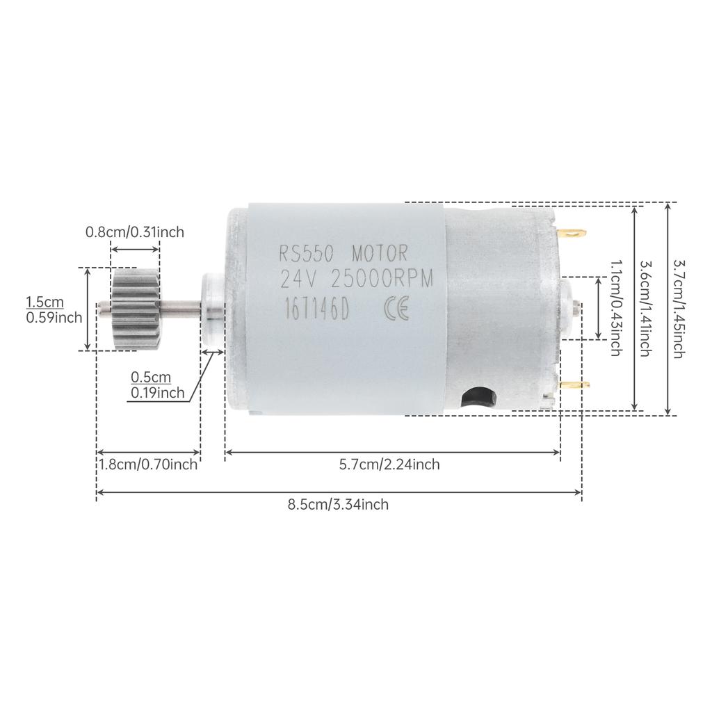 16 Teeth RS550 DC Motor 24V 25000RPM High Speed Electric Motor, Drive Engine Replacement for Electric Ride On Vehicles Upgrade