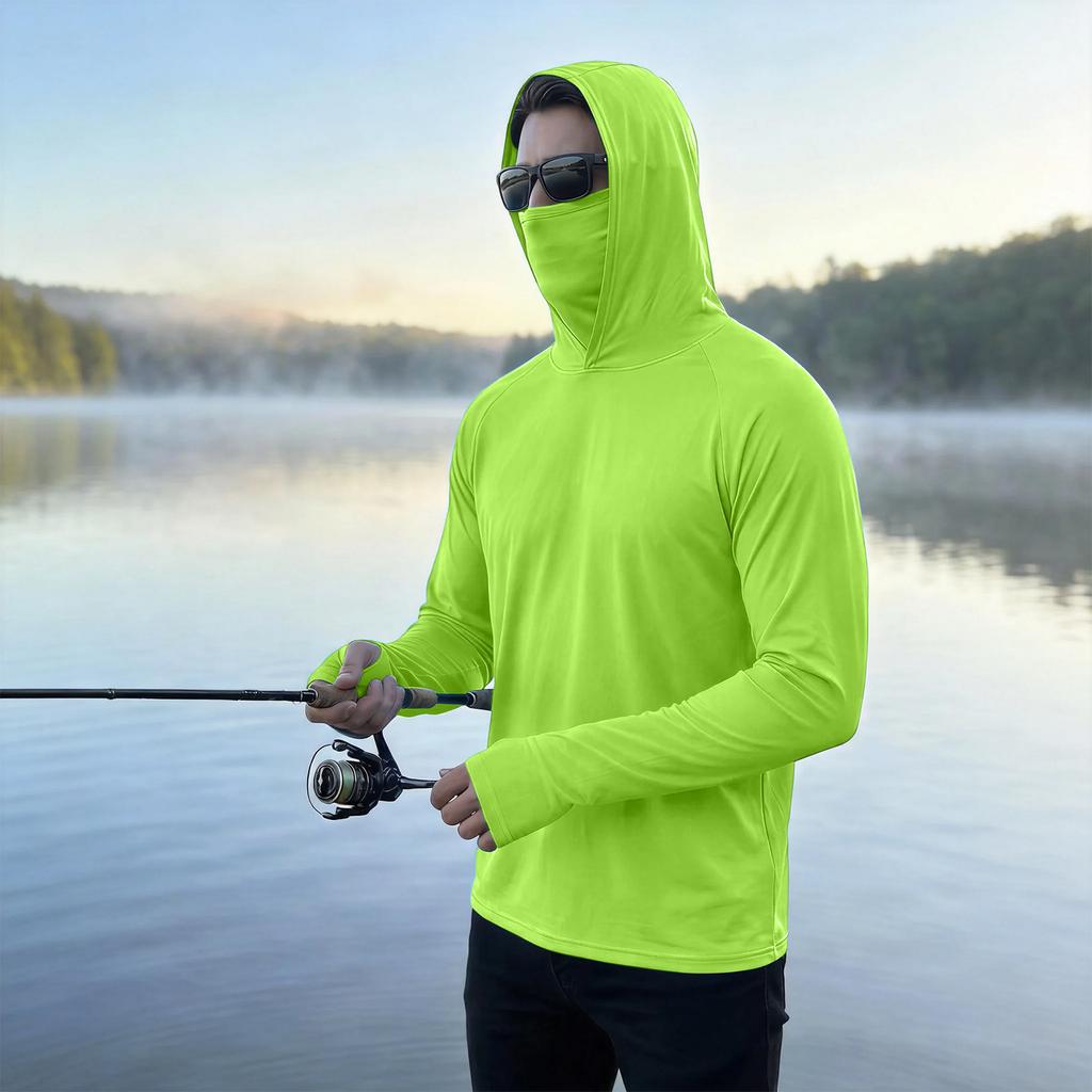 Men's Casual Outdoor Hooded Long Sleeve Sun Protection Shirt Lightweight Breathable Quick Dry UV Resistant Top for Sports Hiking