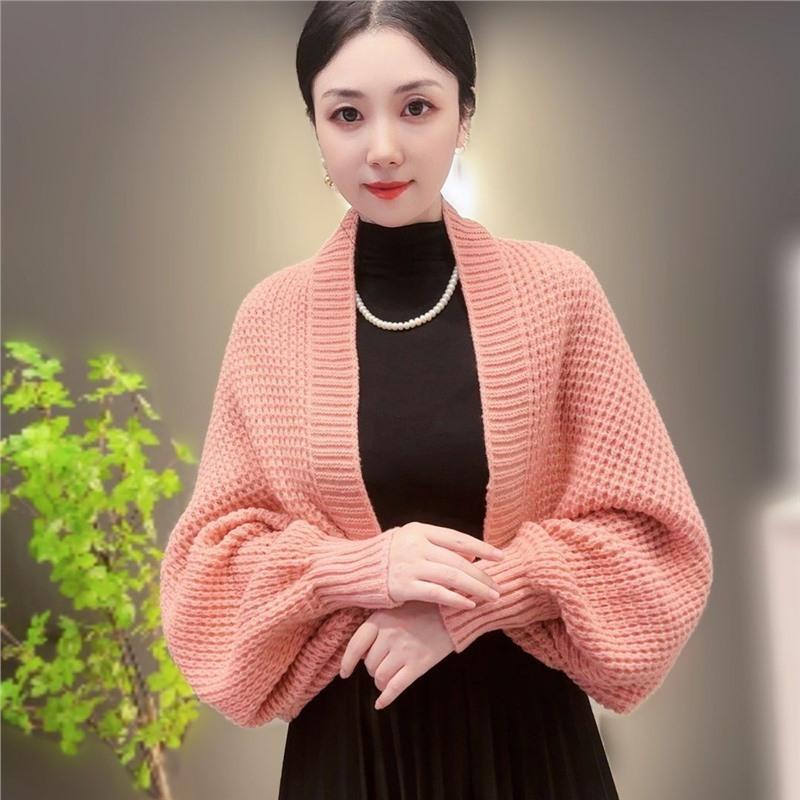 

Кардиган тонкої в язки вафельним візерунком зі стильним довгим рукавом, тепла в язана шаль для осінньо-зимової моди, трендовий та універсальний шаль-верхній одяг Size: One Size рожевий