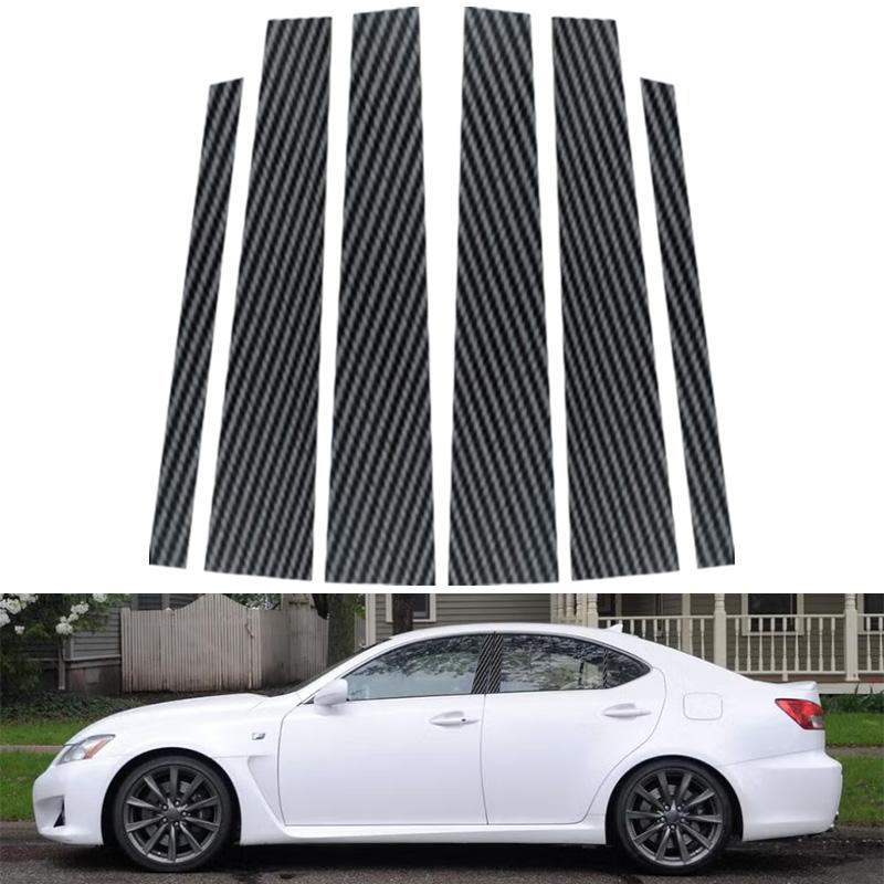 6pcs/set Carbon Fiber Car Window Pillar Post Trim Cover BC Column Sticker Styling Exterior Decoration Accessories Fit For Lexus IS 2006-2013