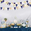30Ft Navy Blue Gold and Beige Party Decorations Royal Blue Gold Triangle Flag Pennant Banner Bunting for Graduation Birthday Wedding Bridal Shower