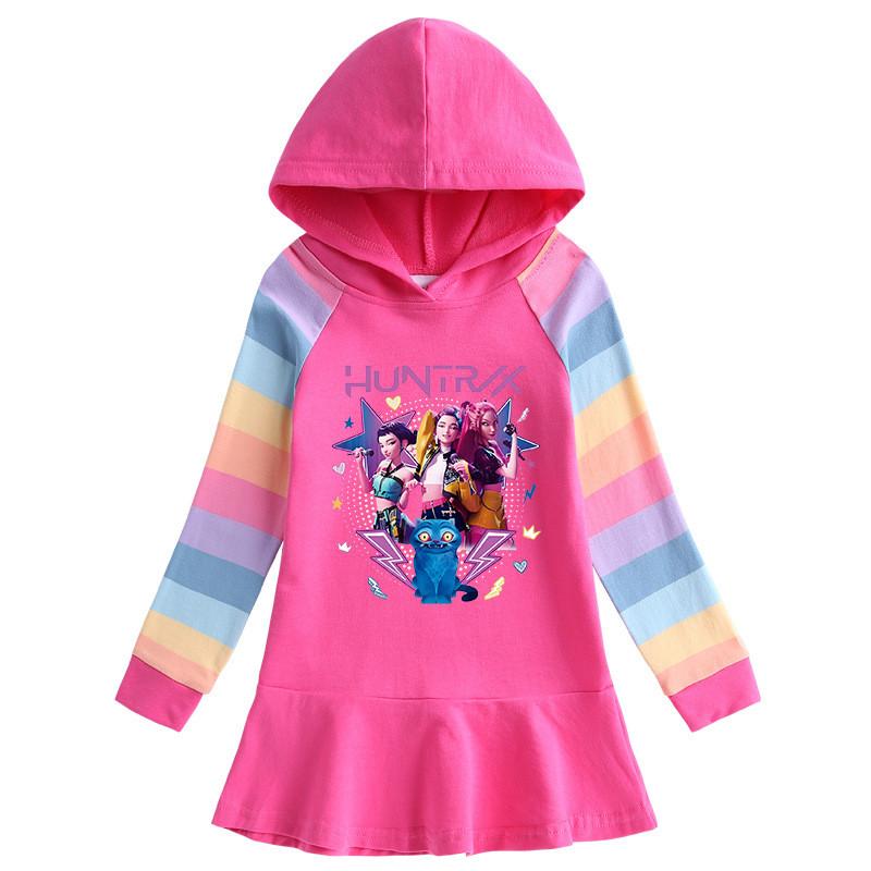 Girls Kpop Rumi Zoey Mira Hunters Printed Long Sleeves Hooded Dress