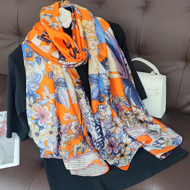 180*90cm Brand Designer Silk Scarf Female Foulard Bandana Long Shawls Wraps Winter Neck Scarves Pashmina Lady Hijab Luxury New