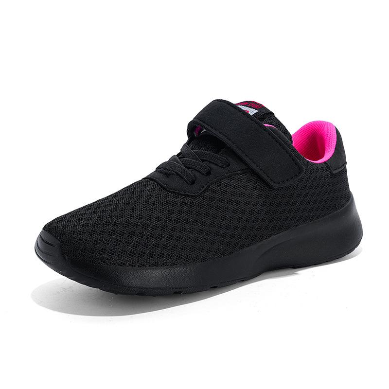 Breathable Boys' Double Mesh Running Shoes - Soft Sole, All Black, Medium to Large Sizes