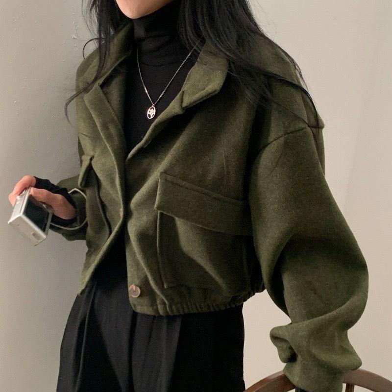 Autumn and Winter Stand-up Collar New Cool Handsome Loose Casual Short Woolen Jacket Woolen Niche Lazy Retro