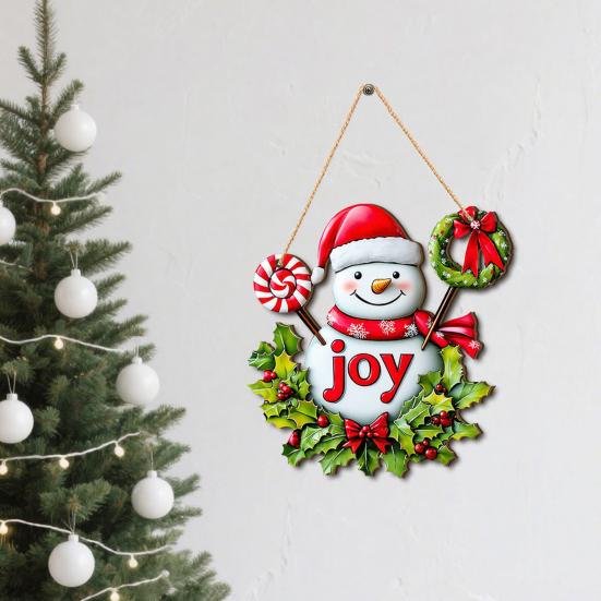 Holiday Decorations for Home Wooden Christmas Hanging Pendant, Snowman/Santa Claus/Gnome Ornament with Natural Wood Accents Hemp Rope Indoor
