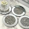 4Pcs Glass Mirrored Coasters Set Crushed Diamond Coaster Cup Mat for Home Coffee Restaurant Desktop Decor Coaster Set