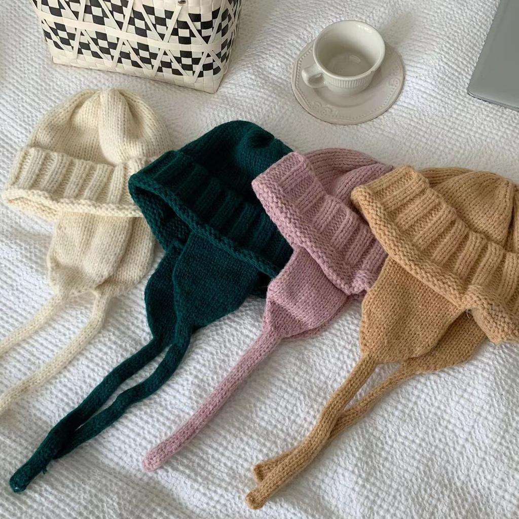 Solid Knitting Winter Warmer Hats Ear Protection Elastic Knitted Trapper Hat Korean Autumn and Winter Flying Hat