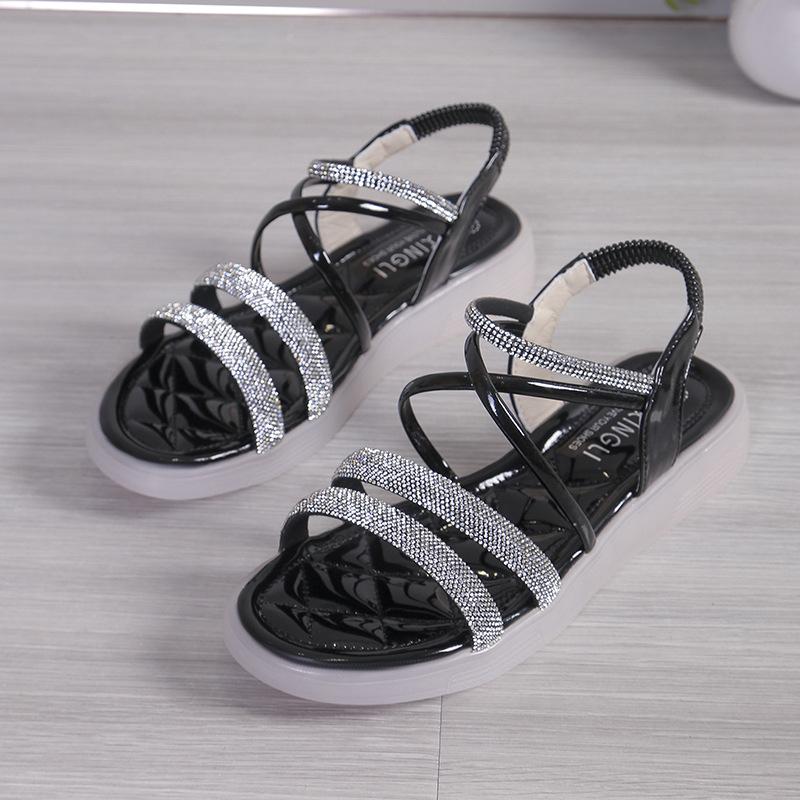 Fashion Women's Fashion Round Sandals 2025 Head Soft Soles Anti-slip Wear-resistant Flat Shoes The New Summer Fashion Roman Sandals
