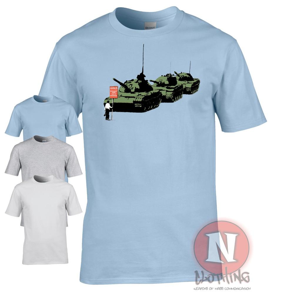 Banksy Tanks En Tiananmén Cuadrado Arte Urbano Grafiti Camiseta Oro Oferta Wot