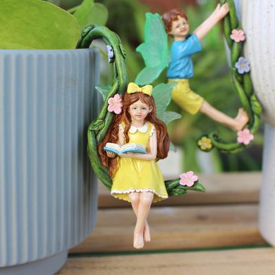 2pc Vine Flower Fairy Set Two Pendants, Creative Garden Bonsai Decoration Pendant, Fluorescent Wings Flower Fairy