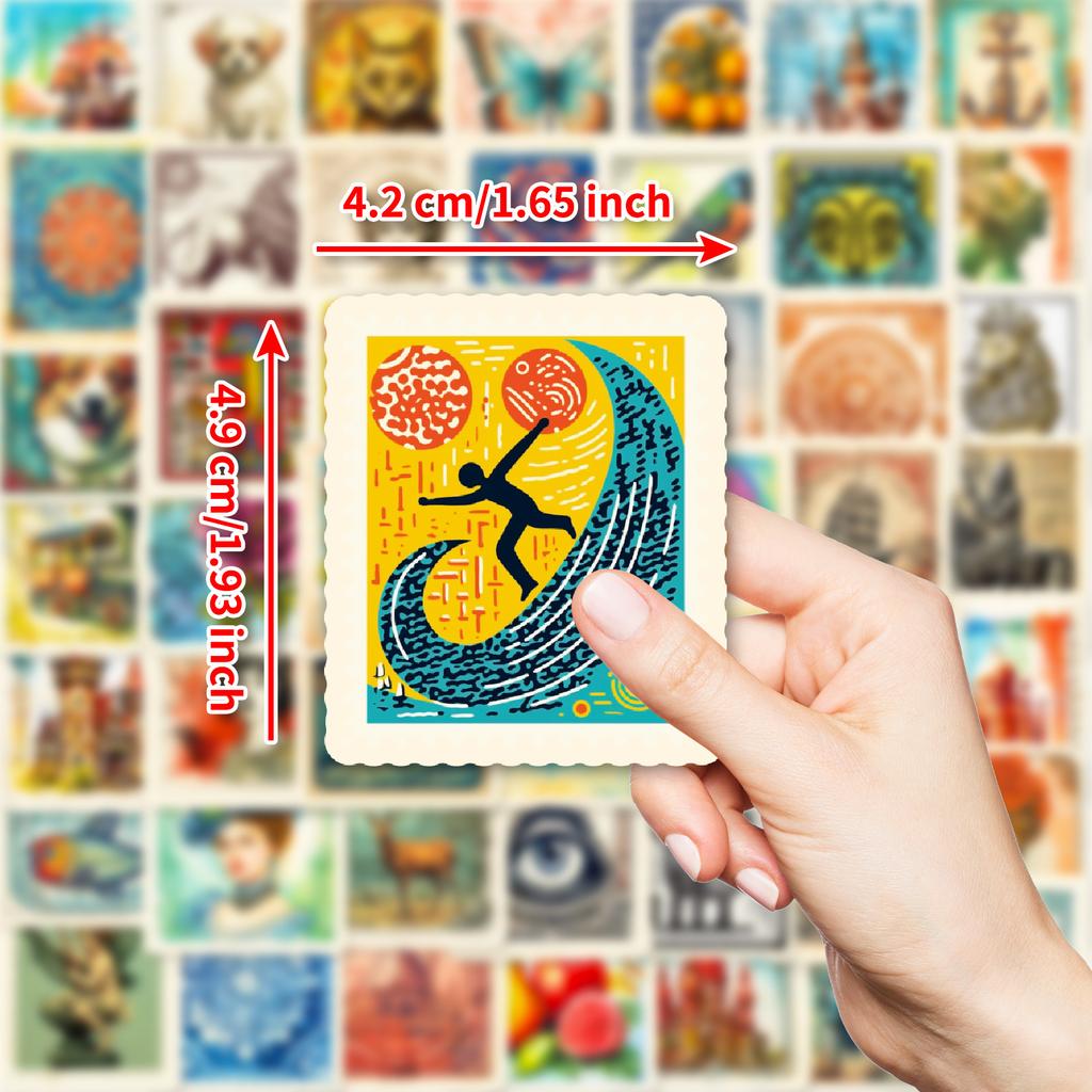 50Pcs Vintage Stamp Graffiti Stickers - Nordic Style Creative Decals for Journal & Item Decor